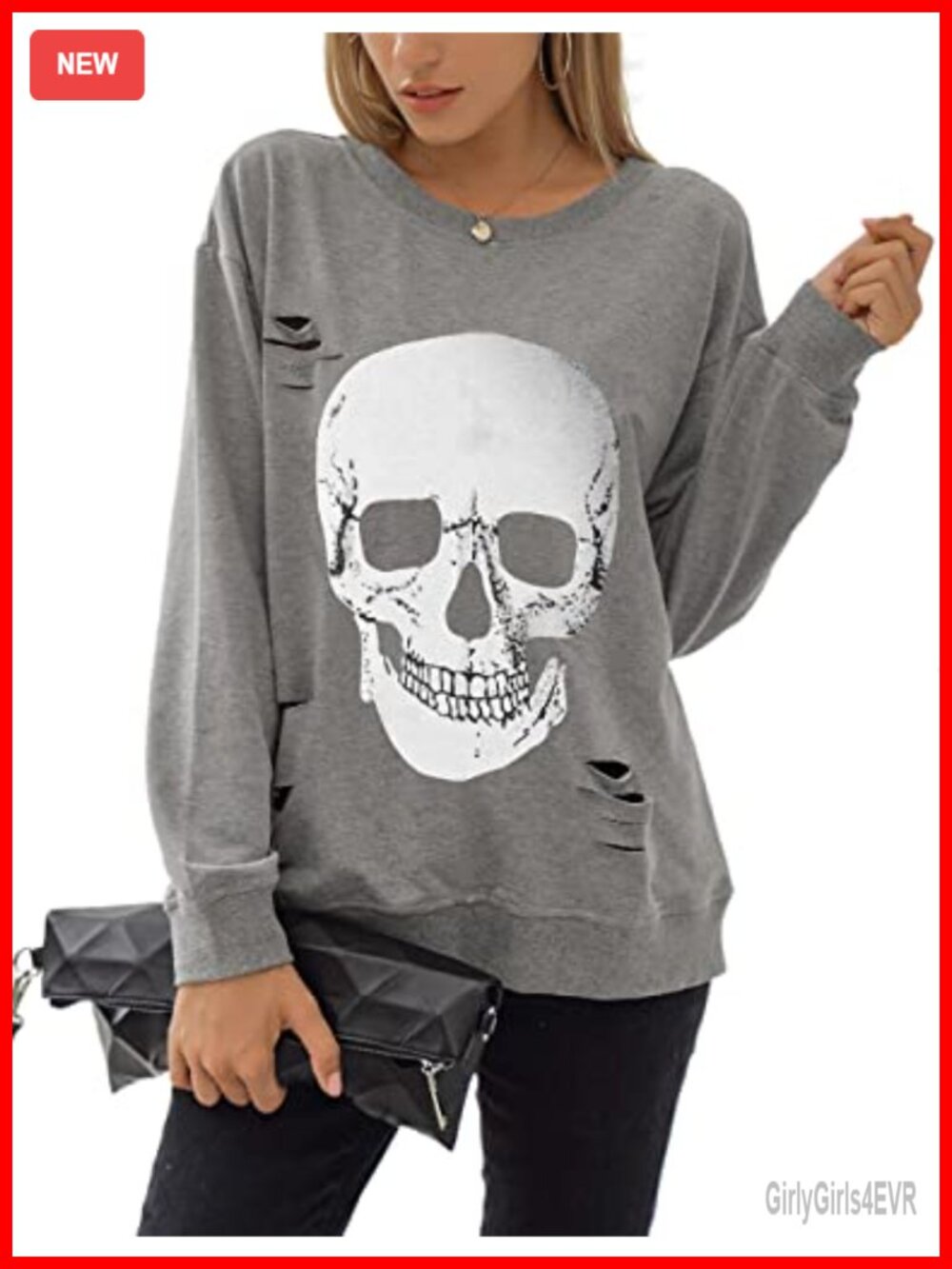 Skull Graphic Sweatshirt Long Sleeve Crewneck Halloween Pullover
